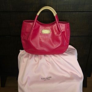 KATE SPADE HOT PINK LEATHER TOTE PURSE W/DUSTER